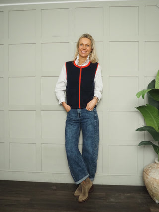 Georgie Cashmere Mix Zip up Sleeveless Cardigan - Khaki, Navy Blue