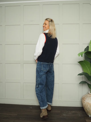 Georgie Cashmere Mix Zip up Sleeveless Cardigan - Khaki, Navy Blue