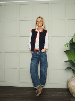 Georgie Cashmere Mix Zip up Sleeveless Cardigan - Khaki, Navy Blue