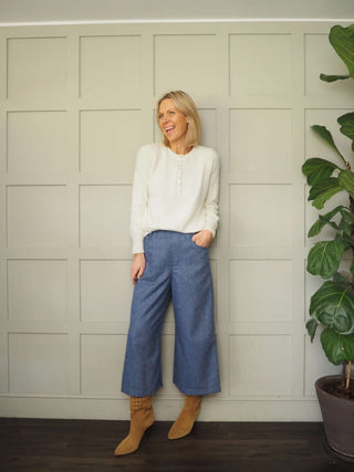 Tweedle Wide Leg Crop Wool Trousers - Blue