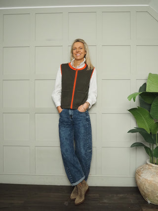 Georgie Cashmere Mix Zip up Sleeveless Cardigan - Khaki, Navy Blue