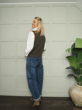 Georgie Cashmere Mix Zip up Sleeveless Cardigan - Khaki, Navy Blue