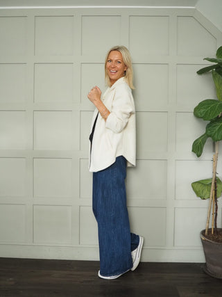 Sigourney Single Button Jacket with Side Pockets - Black, Camel and Ecru