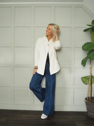 Sigourney Single Button Jacket with Side Pockets - Black, Camel and Ecru