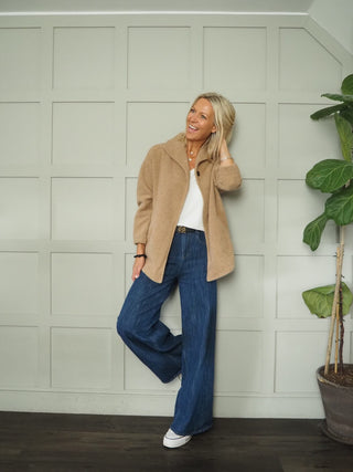 Sigourney Single Button Jacket with Side Pockets - Black, Camel and Ecru