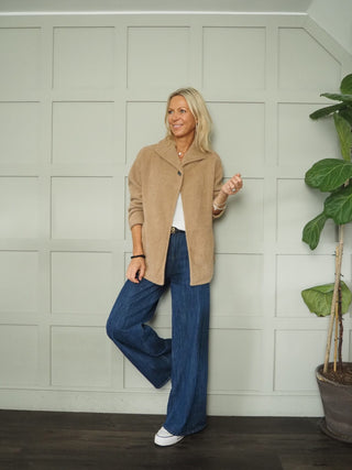 Sigourney Single Button Jacket with Side Pockets - Black, Camel and Ecru