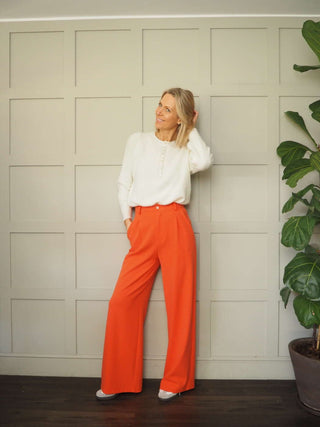 Leonie Wide Leg, High Waisted Trousers - Black, Camel, Coral, Ecru, Sky Blue