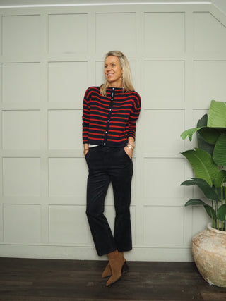 Zeya Stripe Cashmere Mix Cardigan - Navy Blue, Oatmeal