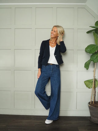 Molly Single-Breasted Cropped Blazer with Single Button and Pockets - Black, Navy Blue and Red