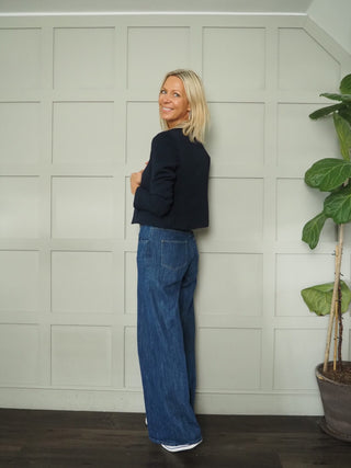 Molly Single-Breasted Cropped Blazer with Single Button and Pockets - Black, Navy Blue and Red