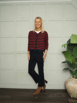 Zeya Stripe Cashmere Mix Cardigan - Navy Blue, Oatmeal