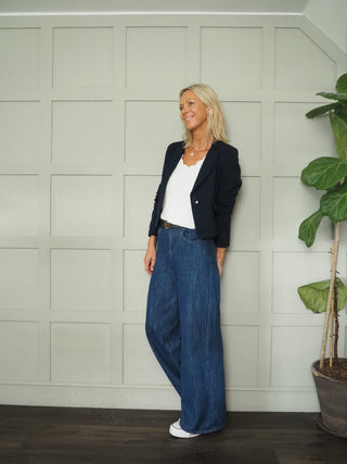 Molly Single-Breasted Cropped Blazer with Single Button and Pockets - Black, Navy Blue and Red