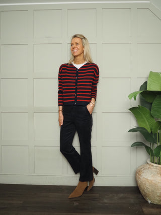 Zeya Stripe Cashmere Mix Cardigan - Navy Blue, Oatmeal