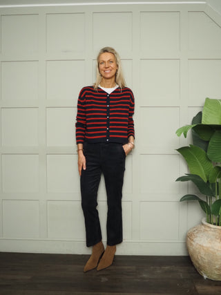 Zeya Stripe Cashmere Mix Cardigan - Navy Blue, Oatmeal
