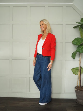 Molly Single-Breasted Cropped Blazer with Single Button and Pockets - Black, Navy Blue and Red