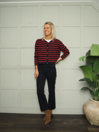 Zeya Stripe Cashmere Mix Cardigan - Navy Blue, Oatmeal