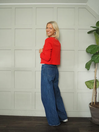 Molly Single-Breasted Cropped Blazer with Single Button and Pockets - Black, Navy Blue and Red