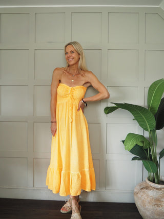 Melissa Cheesecloth Strapless Dress - Hot Coral, Hot Pink, Khaki, Neon Orange, White