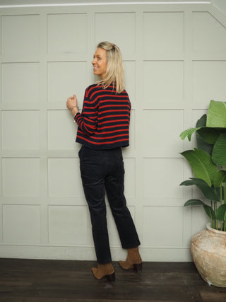 Zeya Stripe Cashmere Mix Cardigan - Navy Blue, Oatmeal