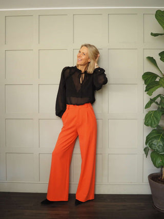 Leonie Wide Leg, High Waisted Trousers - Black, Camel, Coral, Ecru, Sky Blue