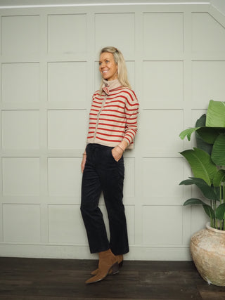 Zeya Stripe Cashmere Mix Cardigan - Navy Blue, Oatmeal