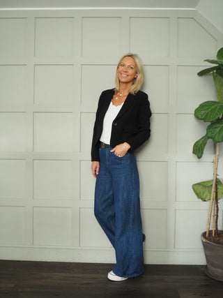 Molly Single-Breasted Cropped Blazer with Single Button and Pockets - Black, Navy Blue and Red