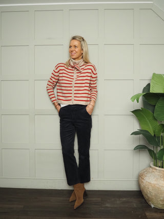 Zeya Stripe Cashmere Mix Cardigan - Navy Blue, Oatmeal