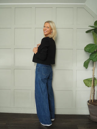 Molly Single-Breasted Cropped Blazer with Single Button and Pockets - Black, Navy Blue and Red