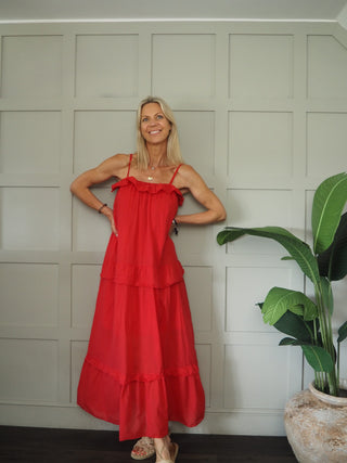 Mallorca Cotton Sundress - Navy Blue, Neon Orange, Neon Pink, Red, White