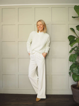 Leonie Wide Leg, High Waisted Trousers - Black, Camel, Coral, Ecru, Sky Blue