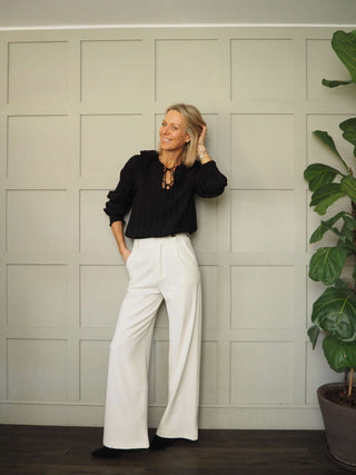 Leonie Wide Leg, High Waisted Trousers - Black, Camel, Coral, Ecru, Sky Blue