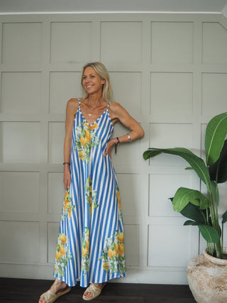 Livvy Lemons Sundress - Blue/White/Yellow
