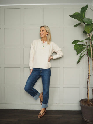 Lailey Round Neck Jumper with Colourful Buttons - Oatmeal Marl