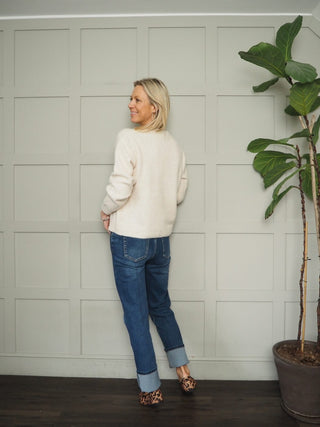 Lailey Round Neck Jumper with Colourful Buttons - Oatmeal Marl