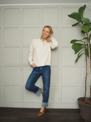 Lailey Round Neck Jumper with Colourful Buttons - Oatmeal Marl