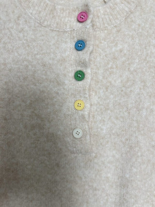 Lailey Round Neck Jumper with Colourful Buttons - Oatmeal Marl