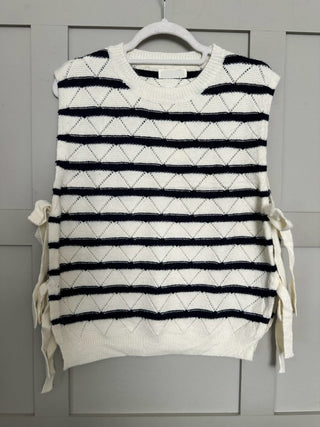 Cerina Striped Tank Top with Adjustable Side Ties - Ecru/Navy