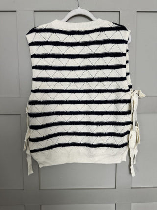 Cerina Striped Tank Top with Adjustable Side Ties - Ecru/Navy