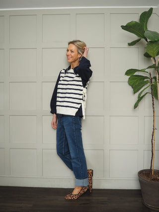 Cerina Striped Tank Top with Adjustable Side Ties - Ecru/Navy