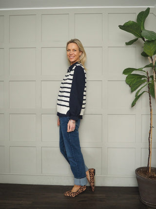 Cerina Striped Tank Top with Adjustable Side Ties - Ecru/Navy