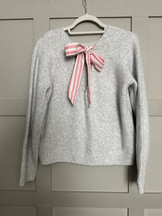 Oscar Jumper with Stripe Tie Detail - Light Grey, Sky Blue