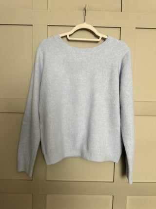 Oscar Jumper with Stripe Tie Detail - Light Grey, Sky Blue