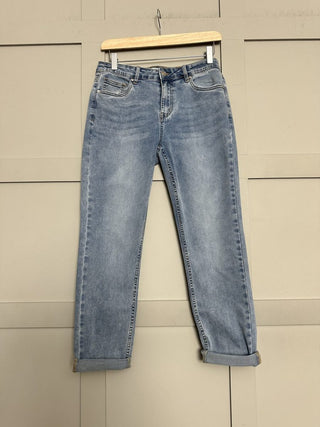 Frazer Jeans Straight Leg, Mid Rise with Stretch - Dark Indigo, Light Denim