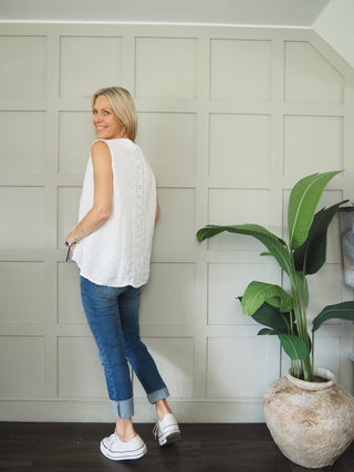 Kenadi Sleeveless Blouse - Baby Pink, Coral, Navy Blue, Sky Blue, White