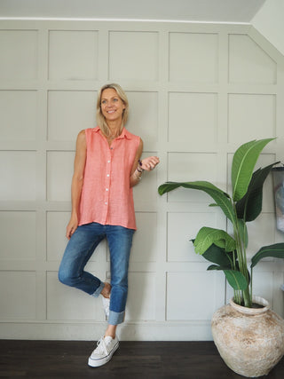 Kenadi Sleeveless Blouse - Baby Pink, Coral, Navy Blue, Sky Blue, White