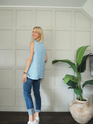 Kenadi Sleeveless Blouse - Baby Pink, Coral, Navy Blue, Sky Blue, White