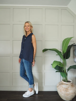 Kenadi Sleeveless Blouse - Baby Pink, Coral, Navy Blue, Sky Blue, White