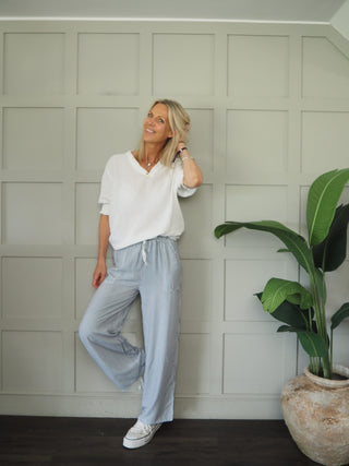 Billy Striped Lightweight Trousers - Light Pink, Navy Blue