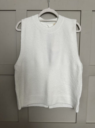Rae Tank Top with Button Detail - Navy Blue, Off White