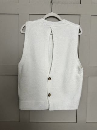 Rae Tank Top with Button Detail - Navy Blue, Off White